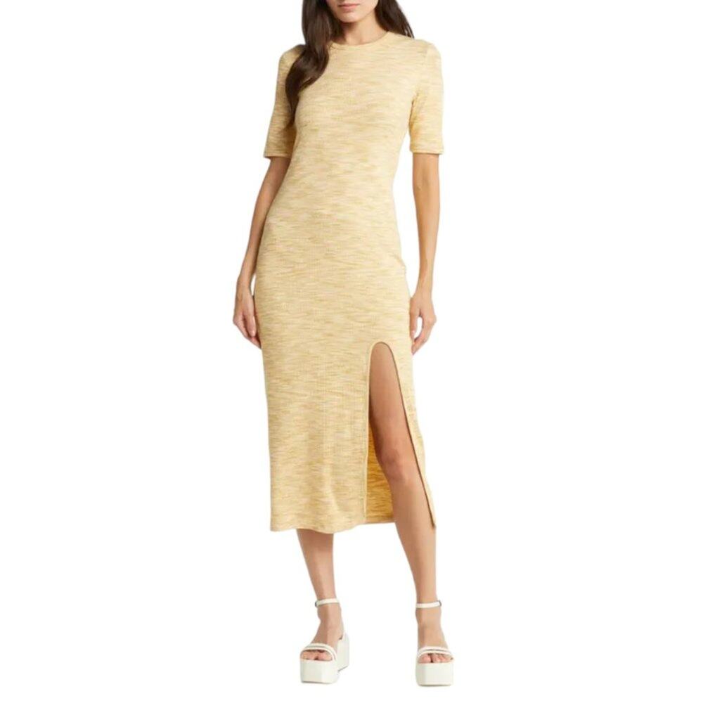 SAMSOE SAMSOE Hilde Desert Yellow Short Sleeve Rib Knit Dress Size XXS $190 MSRP